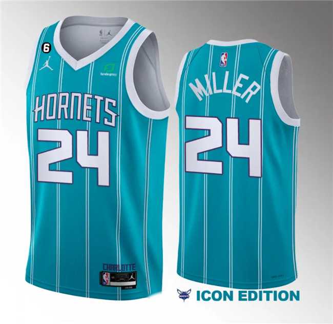 Men%27s Charlotte Hornets #24 Brandon Miller Blue 6 Patch Sponsor 2023 Icon Edition Stitched Jersey Dzhi->cleveland cavaliers->NBA Jersey